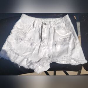 White Distressed Denim Shorts